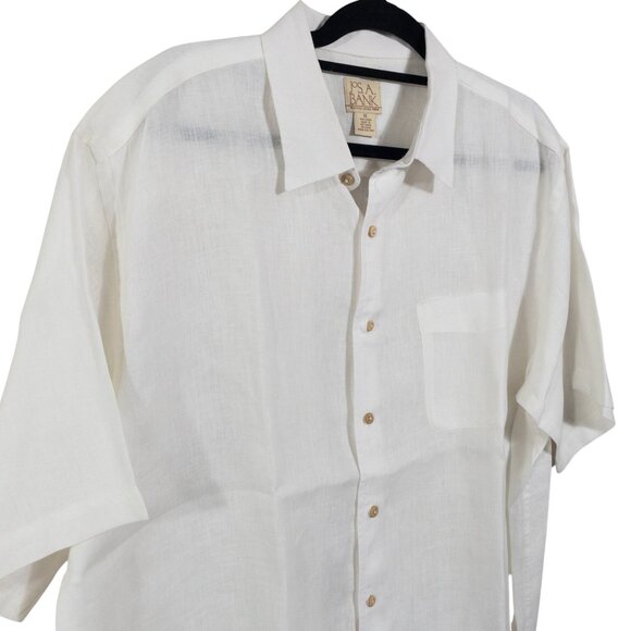 Jos A Bank White Linen Short Sleeve Button Down SZ XL Lightweight Wooden Button - Picture 4 of 6